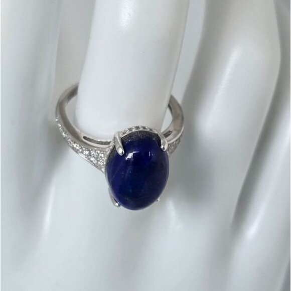 Natural Lapis Lazuli & CZ 925 Sterling Silver Ring - Picture 4 of 8